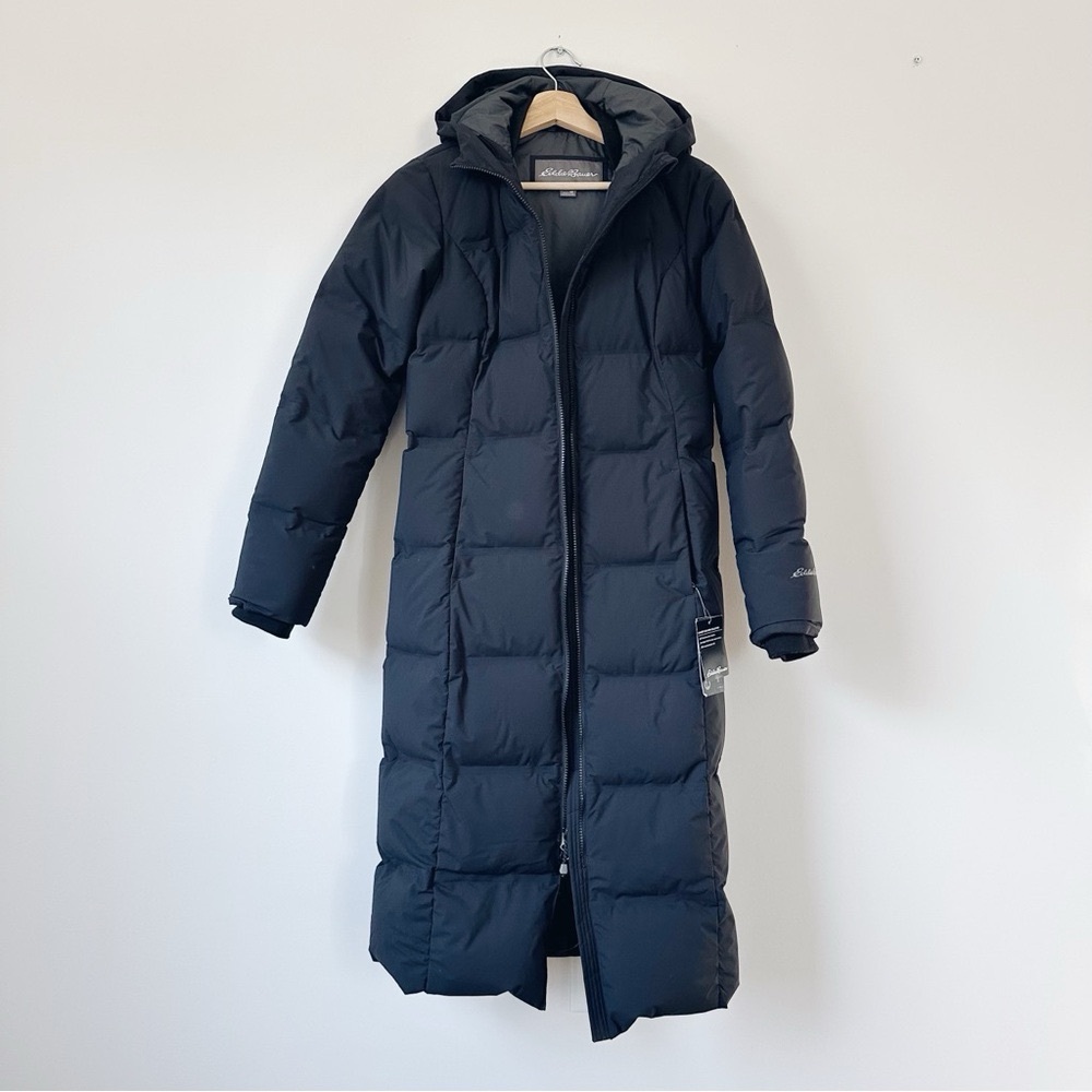 Eddie Bauer Glacier Peak Seamless Black Long Down Puffer Coat Jacket